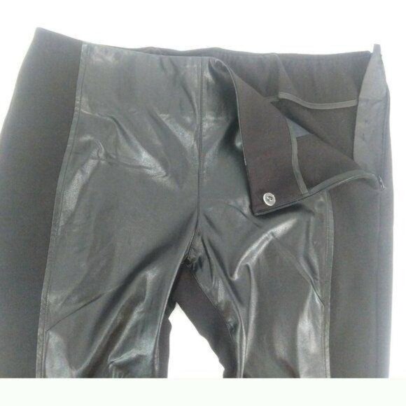 Soft Surroundings Faux Leather Paneled Pants Womens M Petite Black Edgy Grunge‎ - Picture 3 of 5